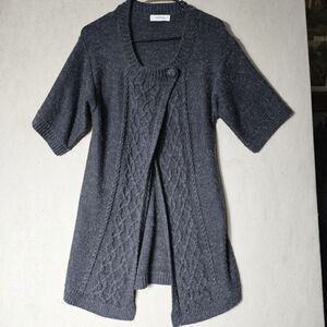 Gray Cable Knit Cardigan Duster Size Medium/Large Wool Blend Winterwear Chic